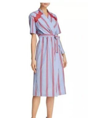 Sandro Paris Mellow Striped Lace Wrap Dress with Pockets Size 40 US 8